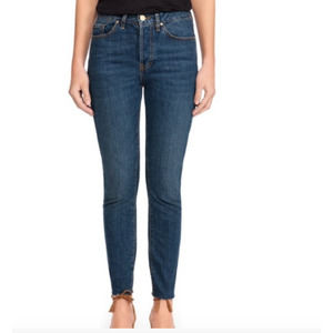 Sezane Brut Sexy High Rise Straight Leg Raw Frayed Step Hem Blue Jeans, Size 26